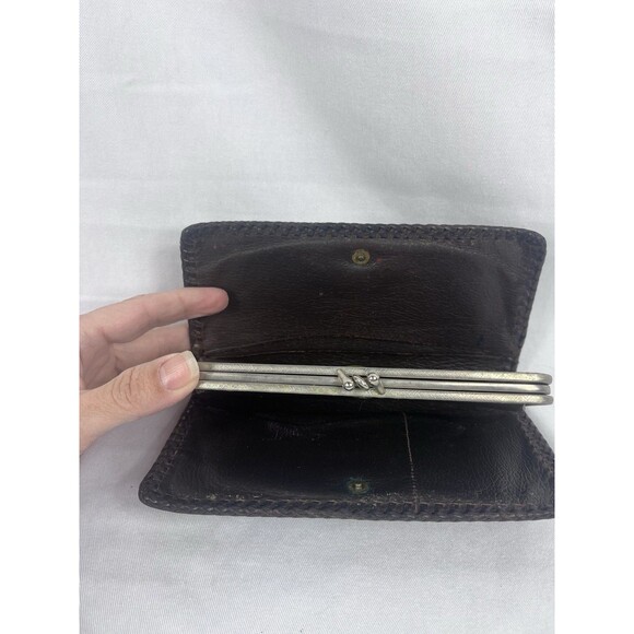 Tooled Brown Leather Unisex Money Wallet Card Checkbook Holder Floral Acorns Vtg - Picture 4 of 7